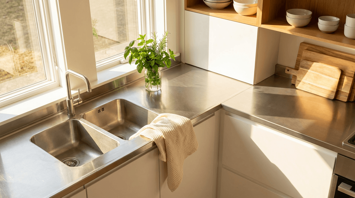 Spotless modern kitchen gleaming after a professional deep clean