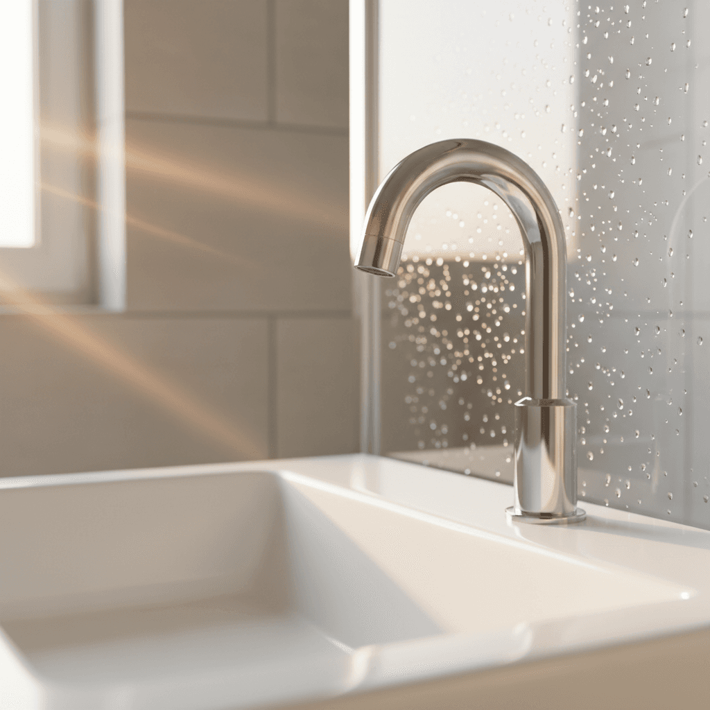 Polished chrome faucet and spotless bathroom sink