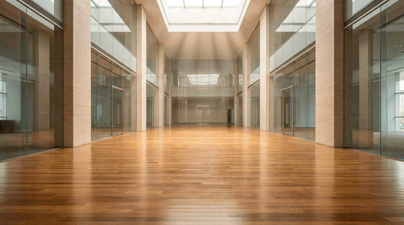 Polished commercial lobby with gleaming tile floors